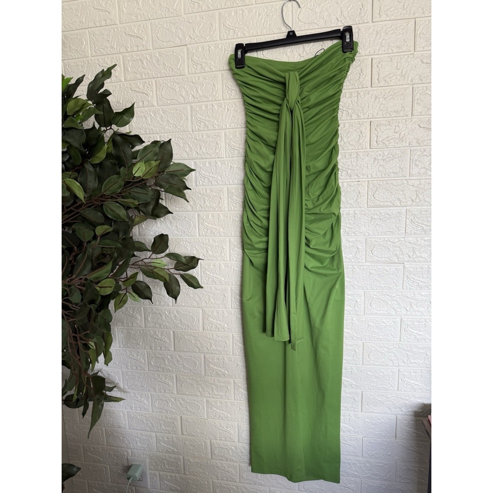 Susana Monaco Green Strapless Ruched Bodycon Midi Dress XS